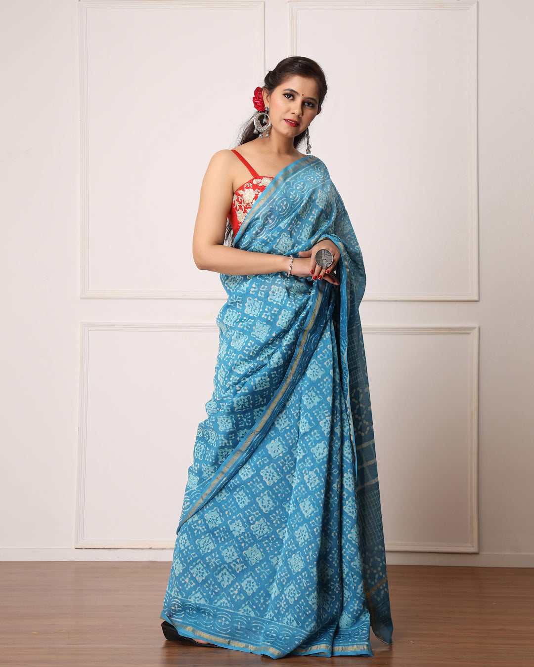 Ena Chanderi Dabu Print Saree with Blouse