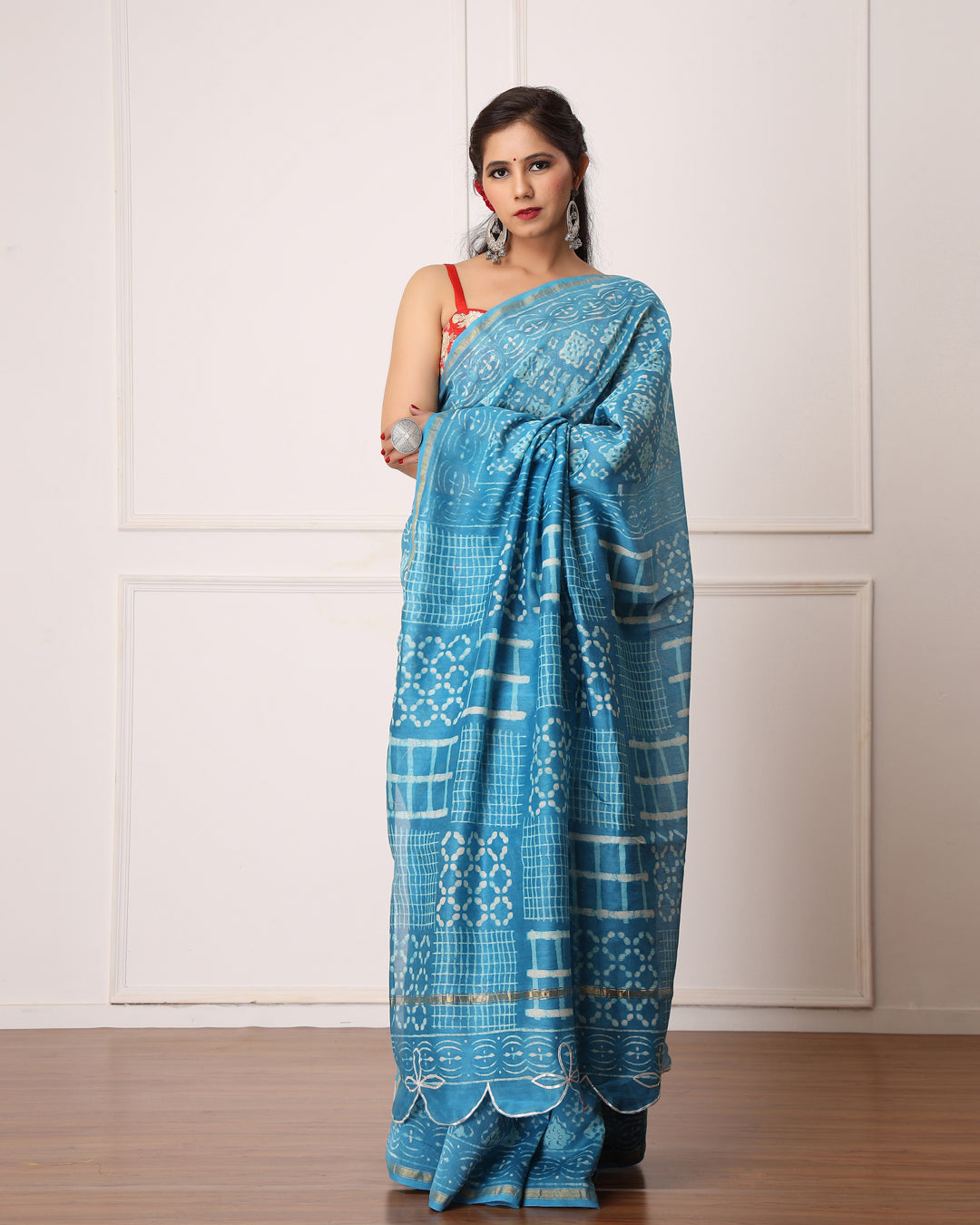 Ena Chanderi Dabu Print Saree with Blouse