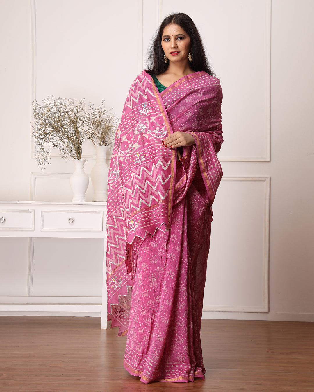 Eshani Chanderi Dabu Print Saree with Blouse