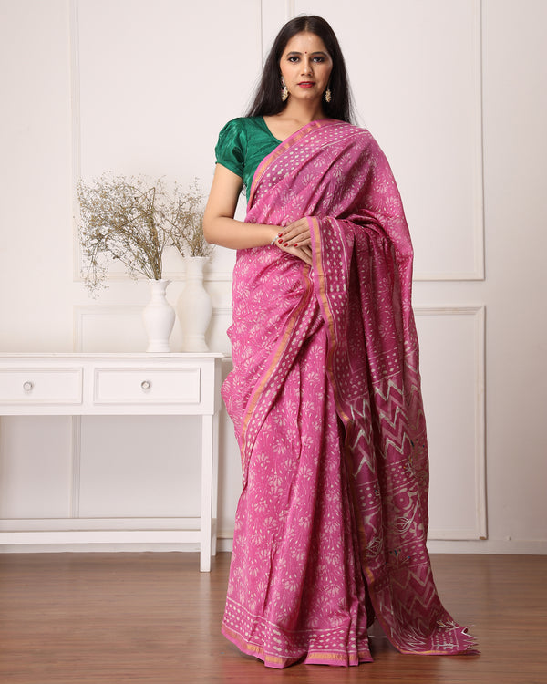 Eshani Chanderi Dabu Print Saree with Blouse