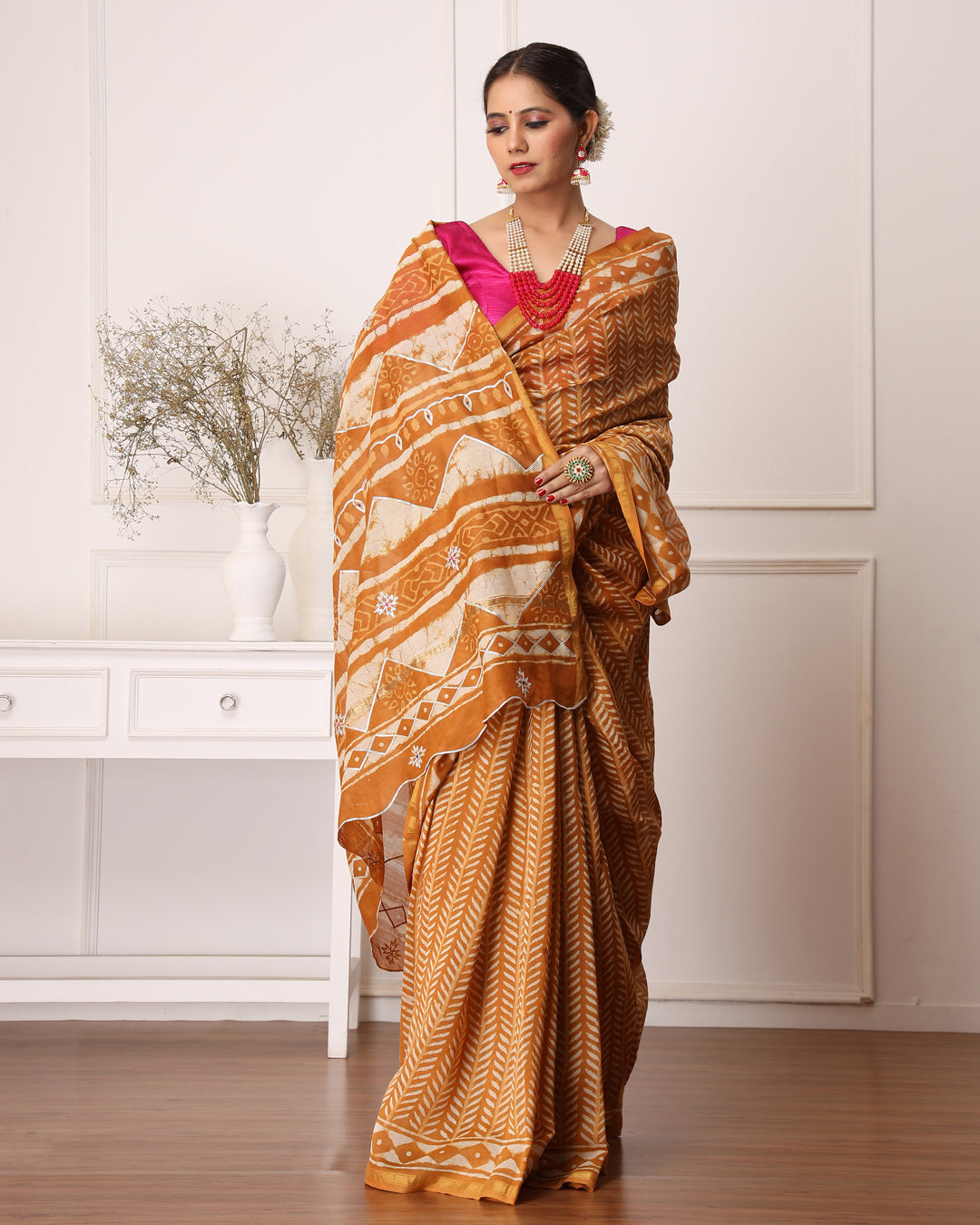 Eshika Chanderi Dabu Print Saree with Blouse