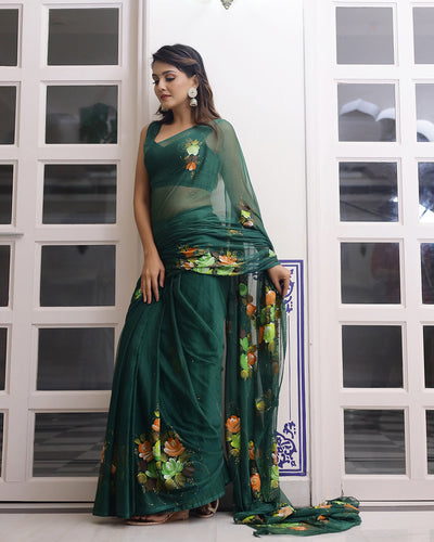 Freesia Handpainted Chiffon Saree with Blouse