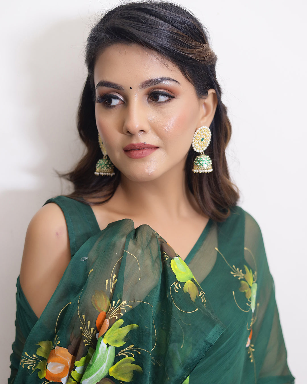 Freesia Handpainted Chiffon Saree with Blouse