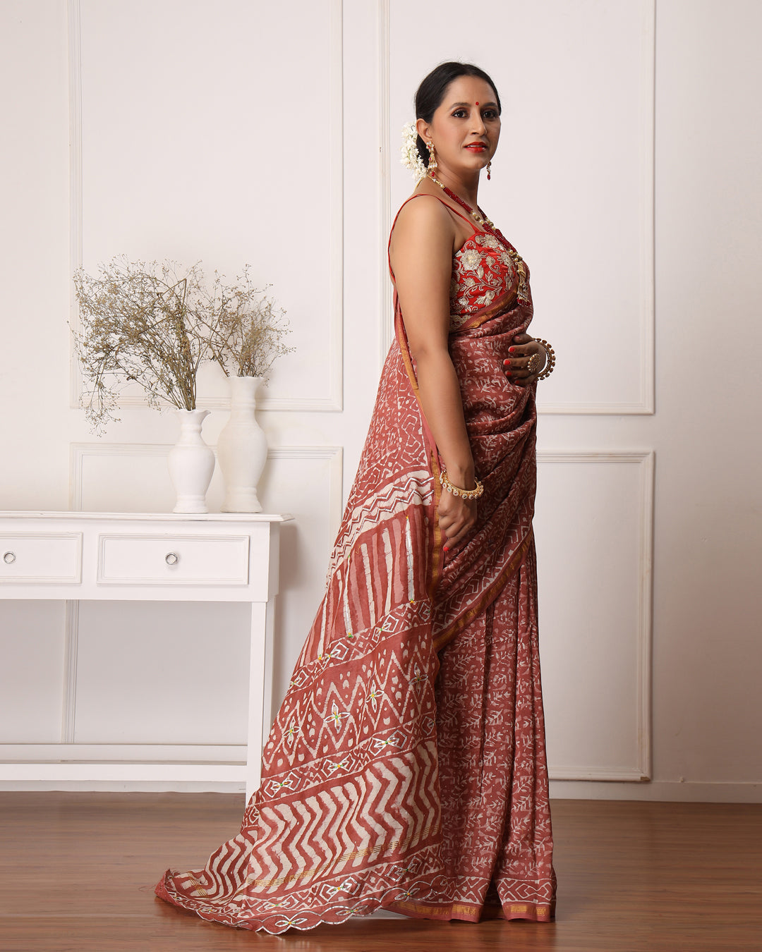 Gajra Chanderi Dabu Print Saree with Blouse