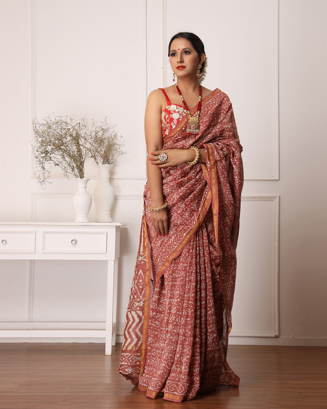 Gajra Chanderi Dabu Print Saree with Blouse