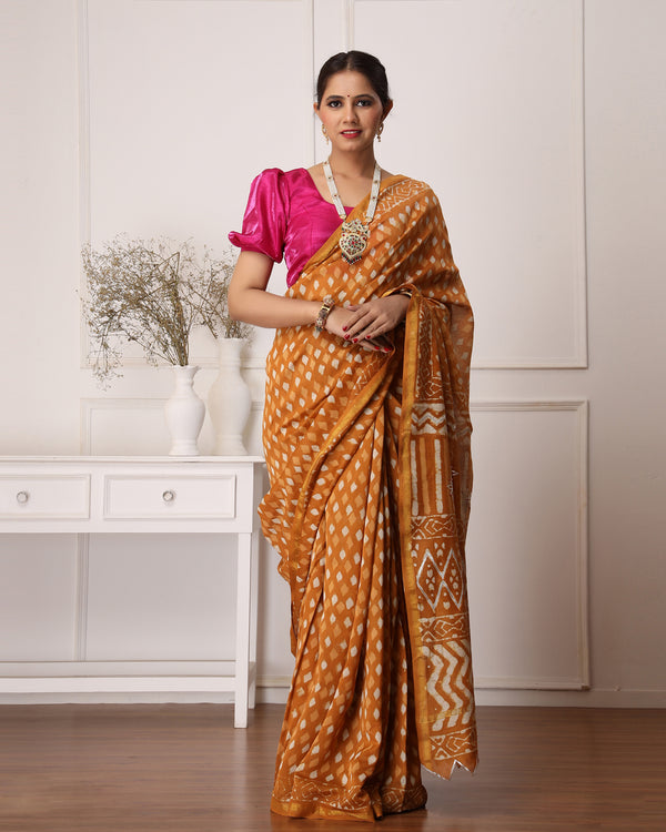 Gathika Chanderi Dabu Print Saree with Blouse