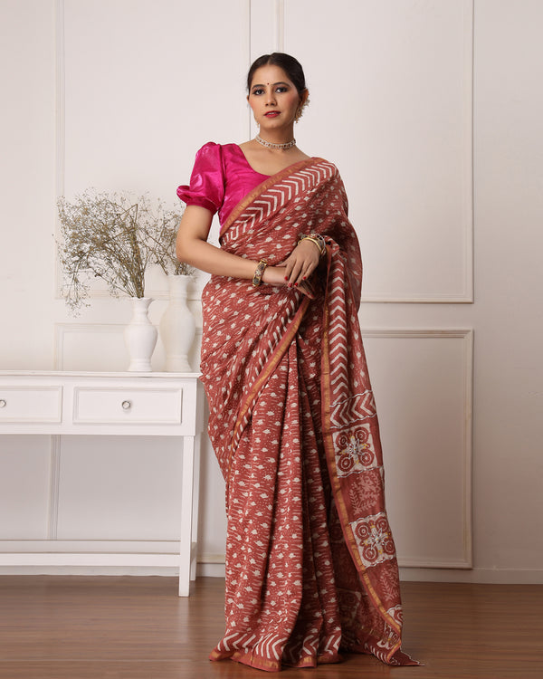 Gauri Chanderi Dabu Print Saree with Blouse