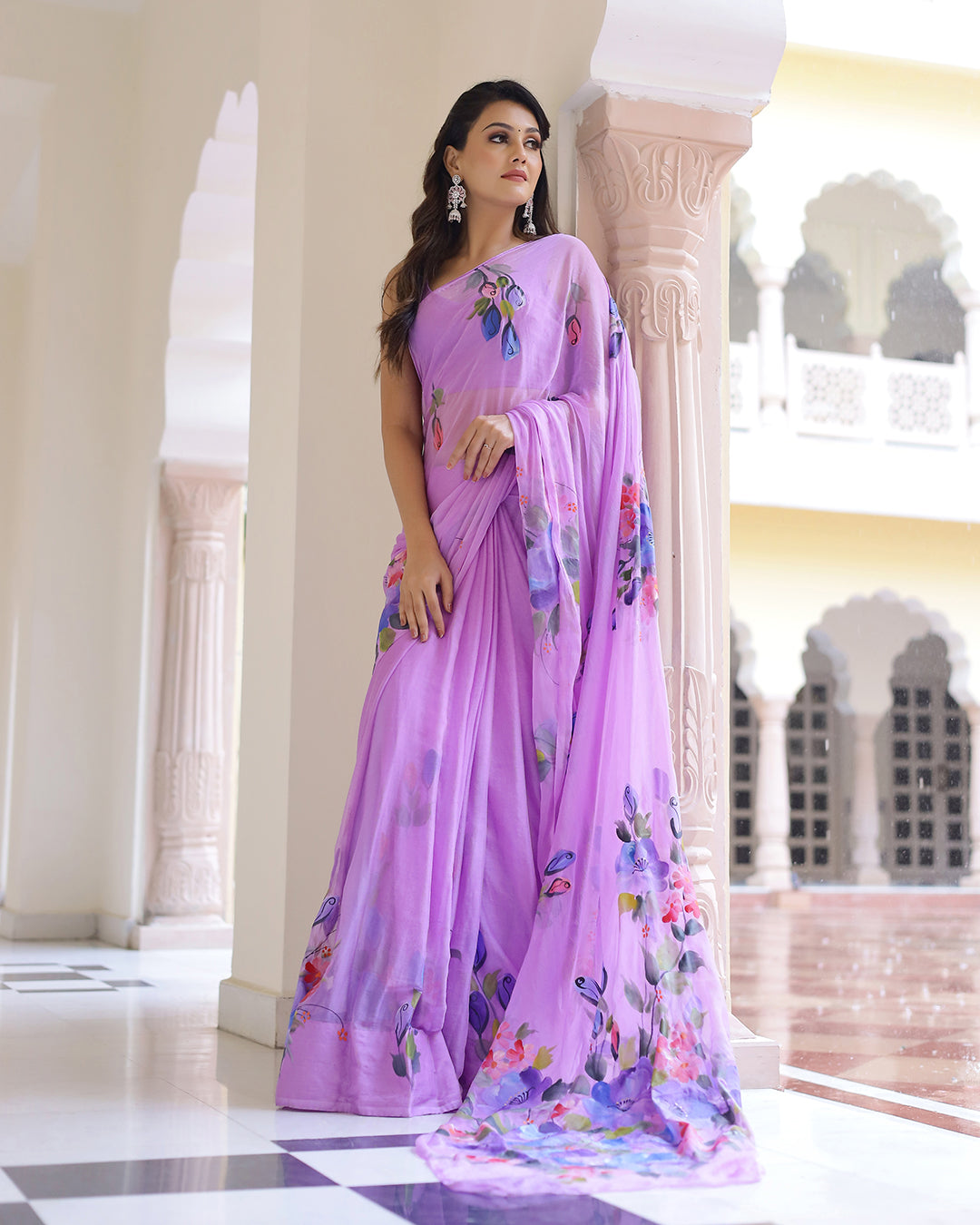 Holly Handpainted  Chiffon Saree with Blouse