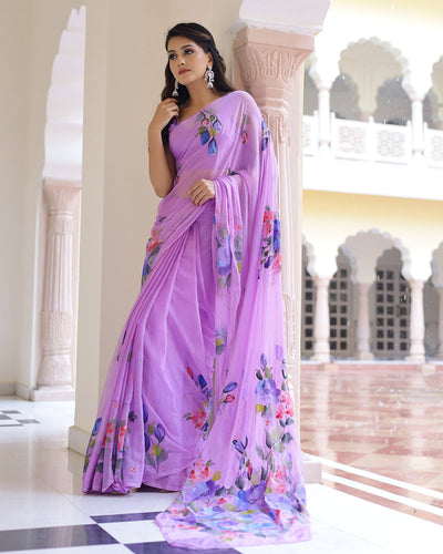 Holly Handpainted  Chiffon Saree with Blouse