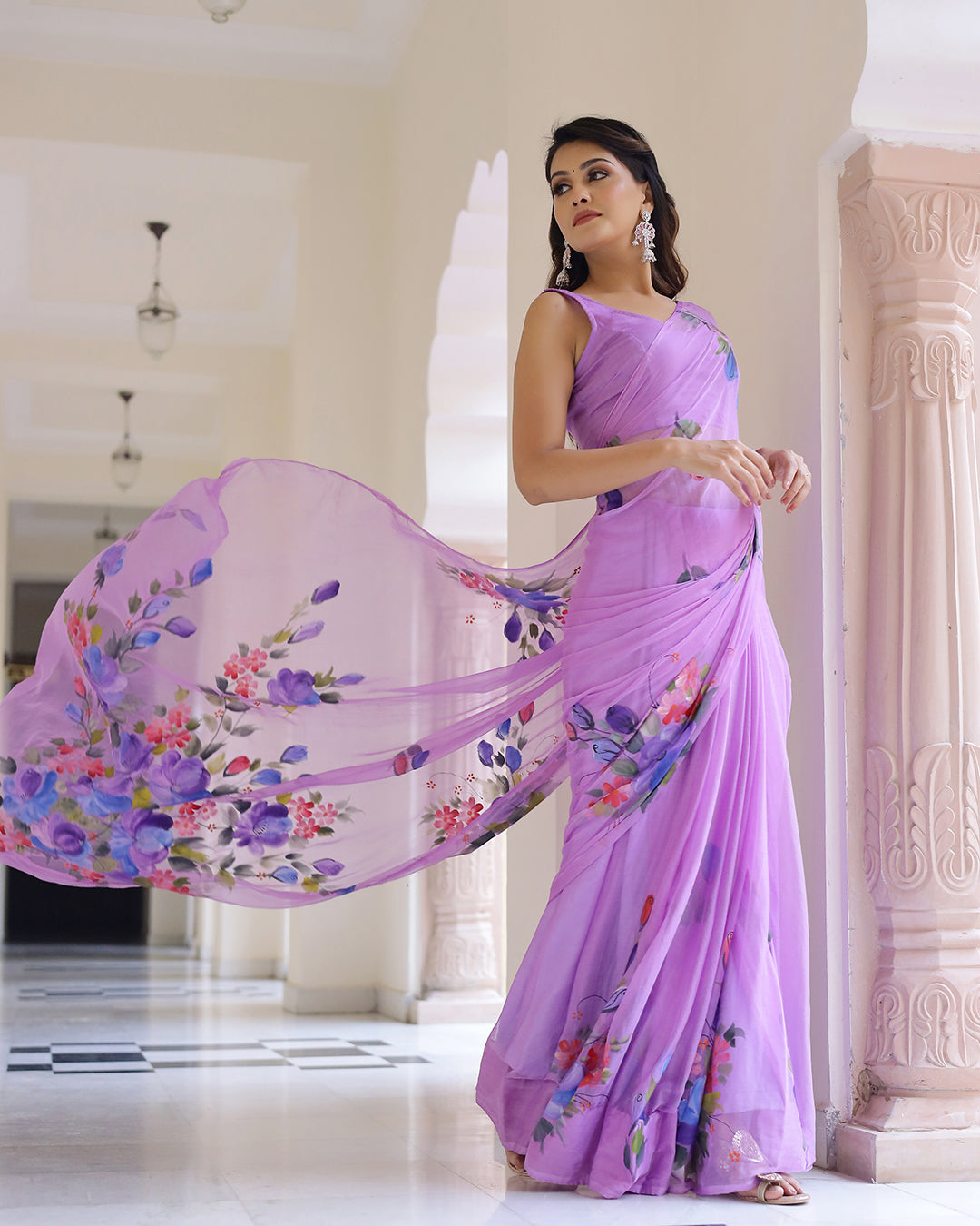 Holly Handpainted  Chiffon Saree with Blouse