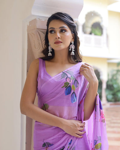 Holly Handpainted  Chiffon Saree with Blouse