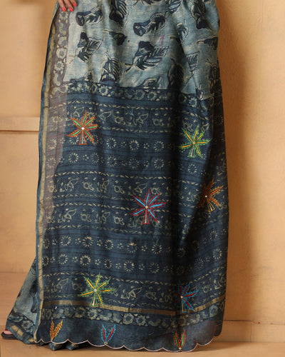 Honey Bagru Hand Block Printed Chanderi Saree with Blouse