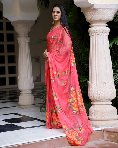 Iris Handpainted  Chiffon Saree with Blouse