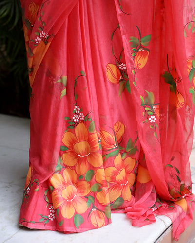 Iris Handpainted  Chiffon Saree with Blouse