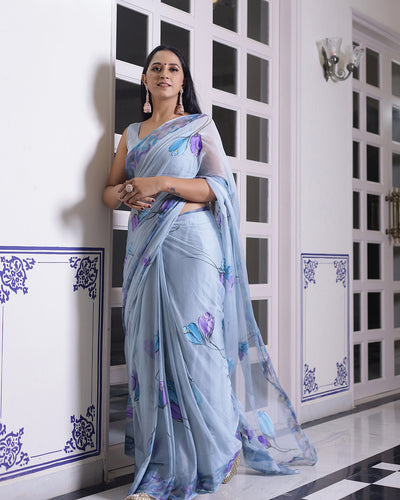 Jasmine Handpainted  Chiffon Saree with Blouse