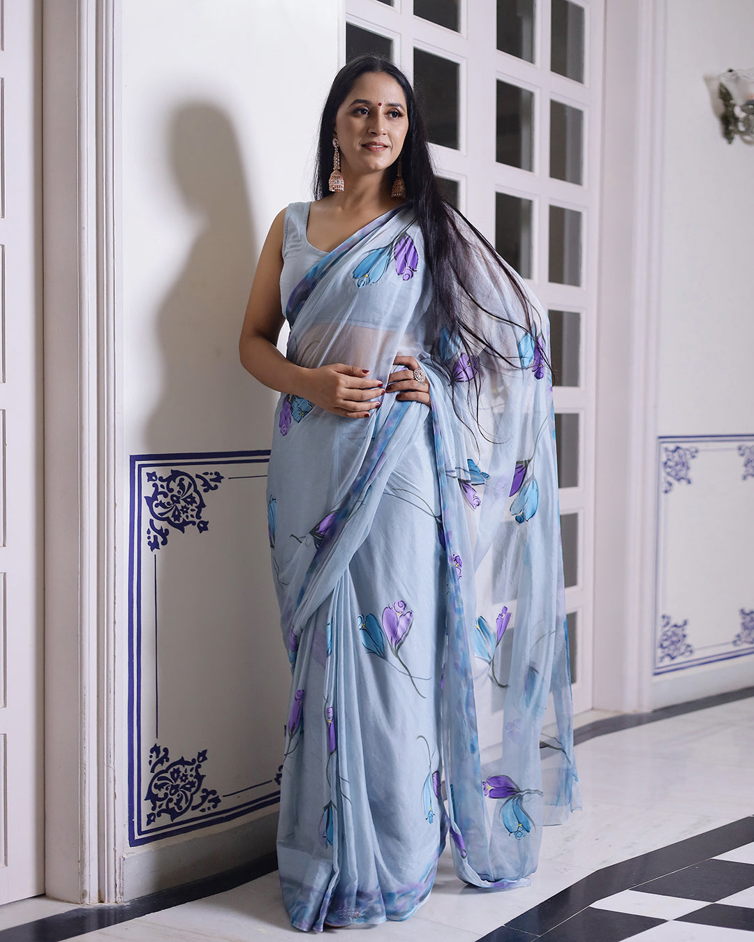 Jasmine Handpainted  Chiffon Saree with Blouse