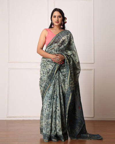 Jenny Bagru Hand Block Printed Chanderi Saree with Blouse