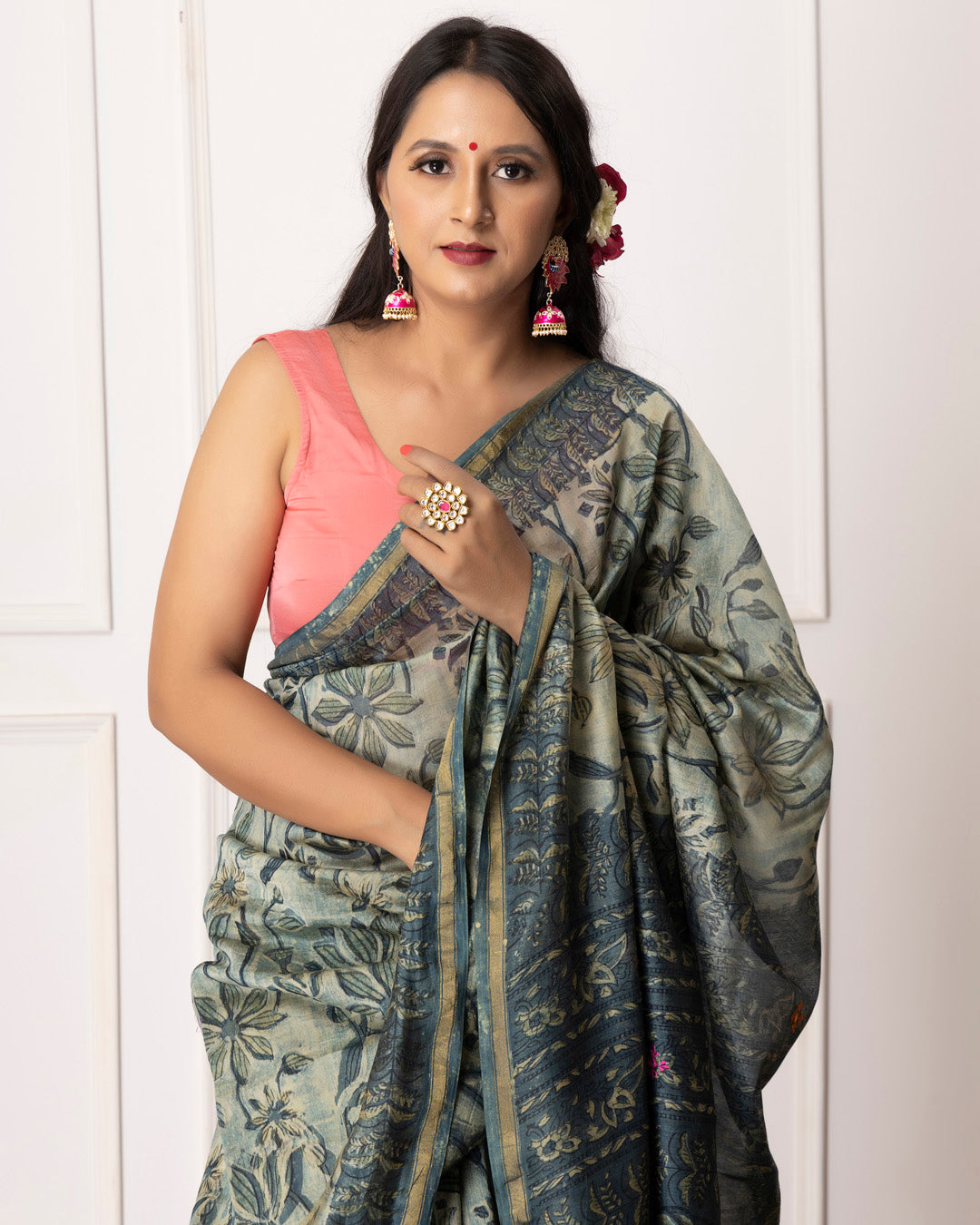 Jenny Bagru Hand Block Printed Chanderi Saree with Blouse