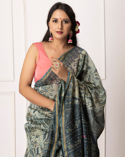 Jenny Bagru Hand Block Printed Chanderi Saree with Blouse