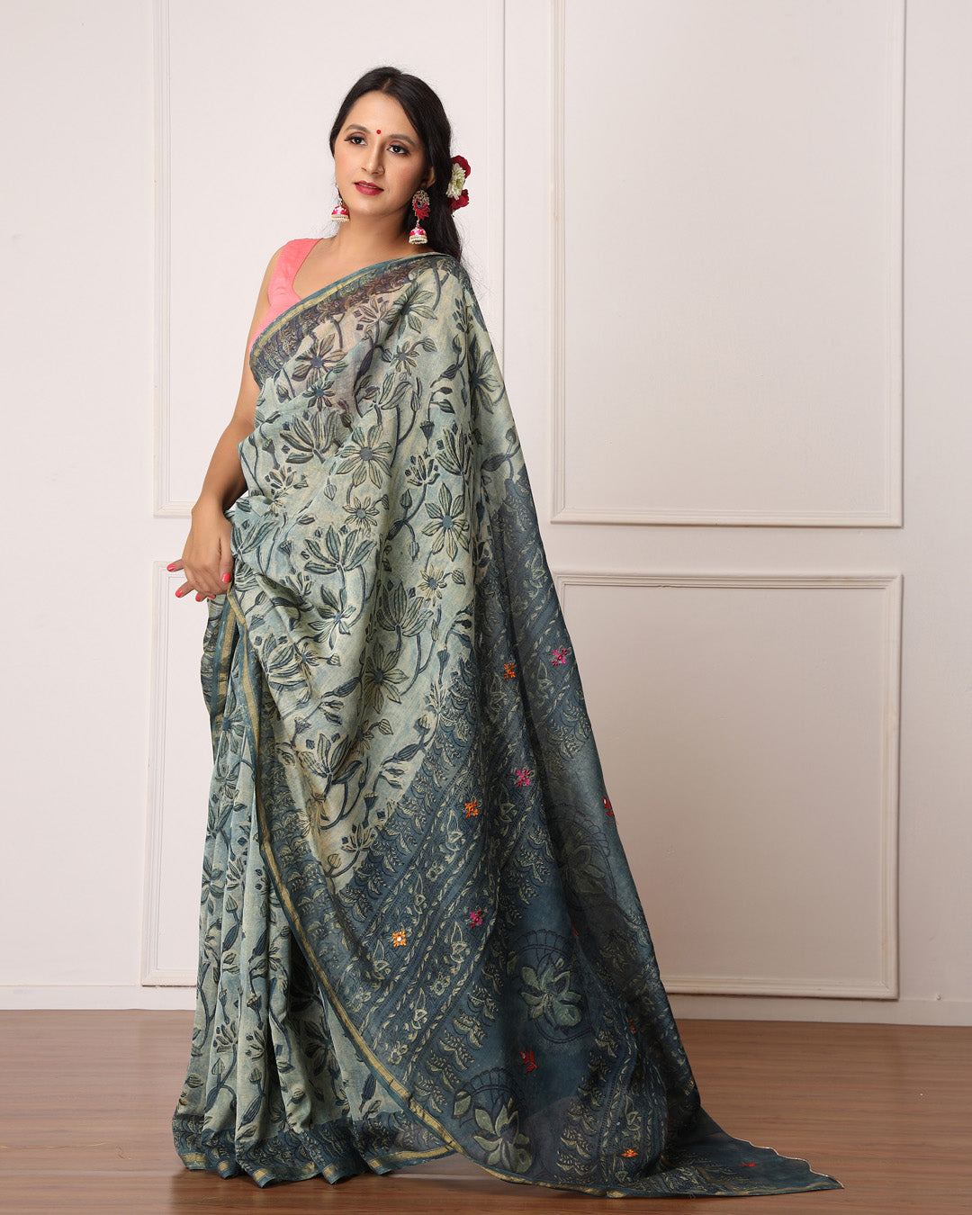 Jenny Bagru Hand Block Printed Chanderi Saree with Blouse