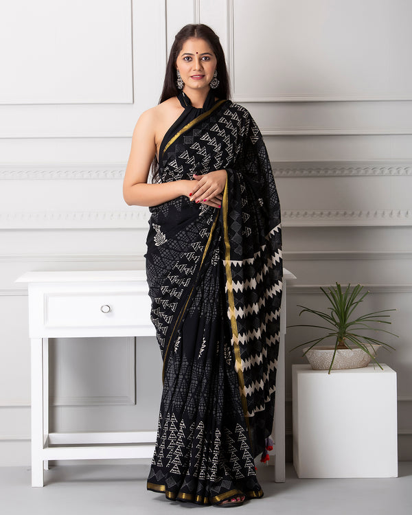 Juliana Handblock Mul-mul Saree with Blouse