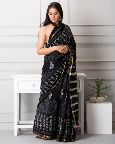 Juliana Handblock Mul-mul Saree with Blouse