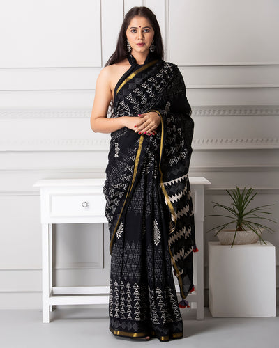 Juliana Handblock Mul-mul Saree with Blouse