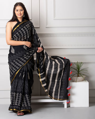 Juliana Handblock Mul-mul Saree with Blouse