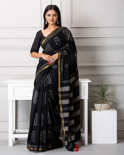 Kayla Handblock Mul-mul Saree with Blouse