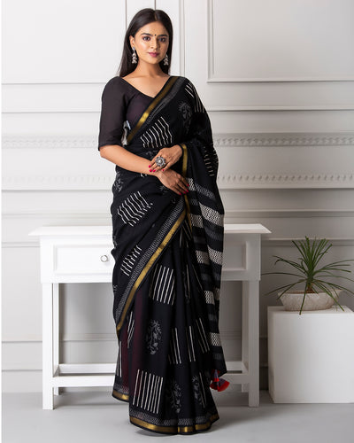 Kayla Handblock Mul-mul Saree with Blouse