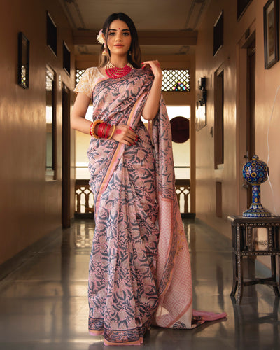 Kiki Chanderi Hand Block Printed Saree with Blouse