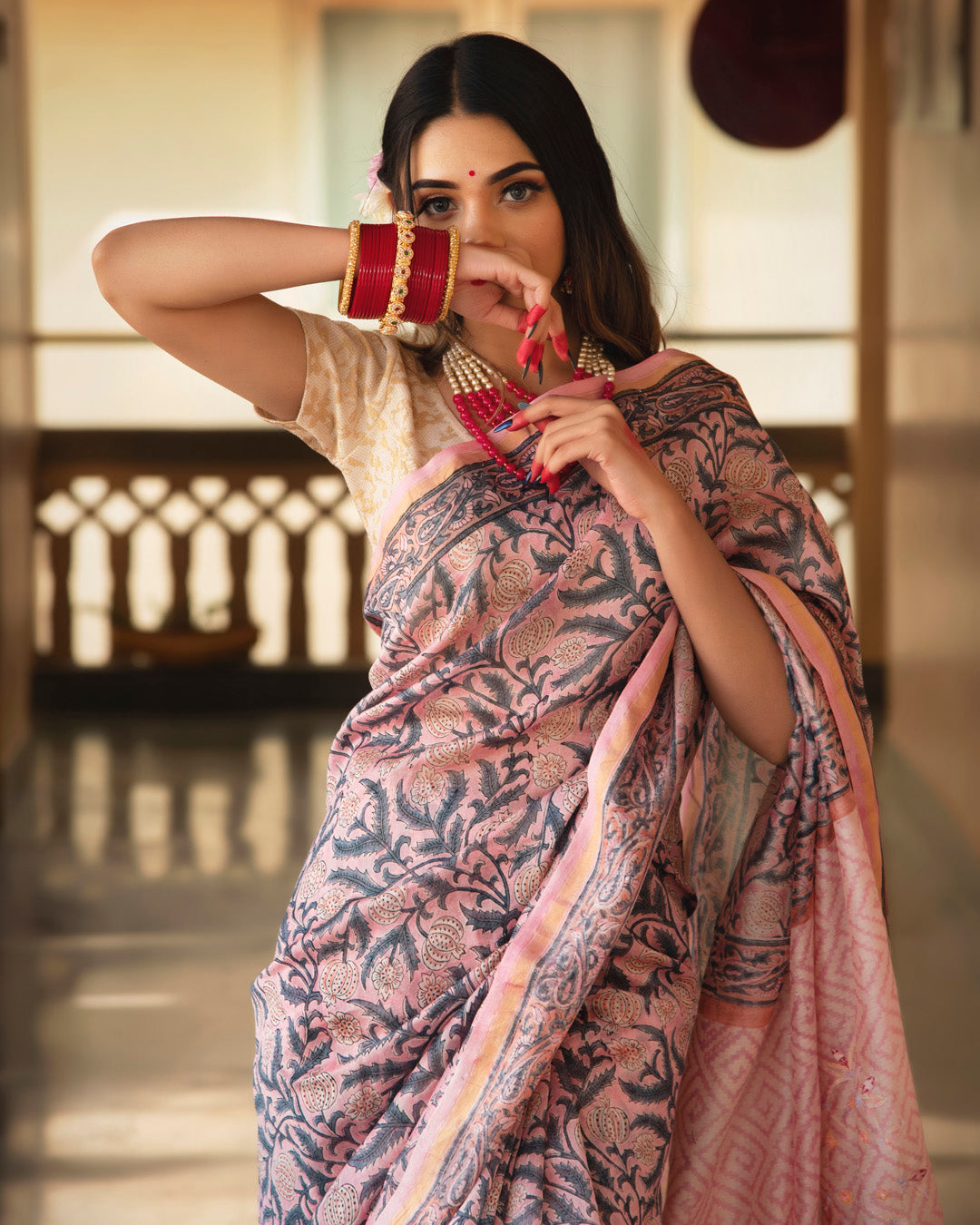 Kiki Chanderi Hand Block Printed Saree with Blouse