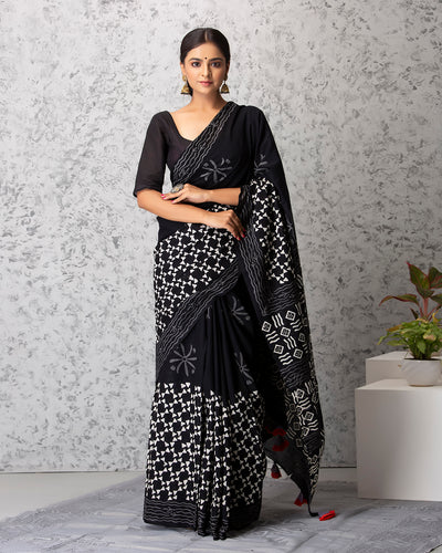 Layla Handblock Mul-mul Saree with Blouse