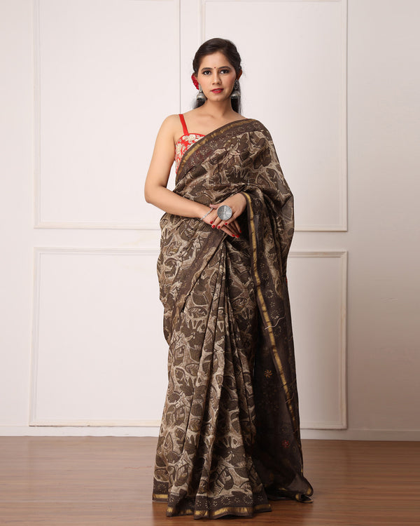 Lia Bagru Hand Block Printed Chanderi Saree with Blouse