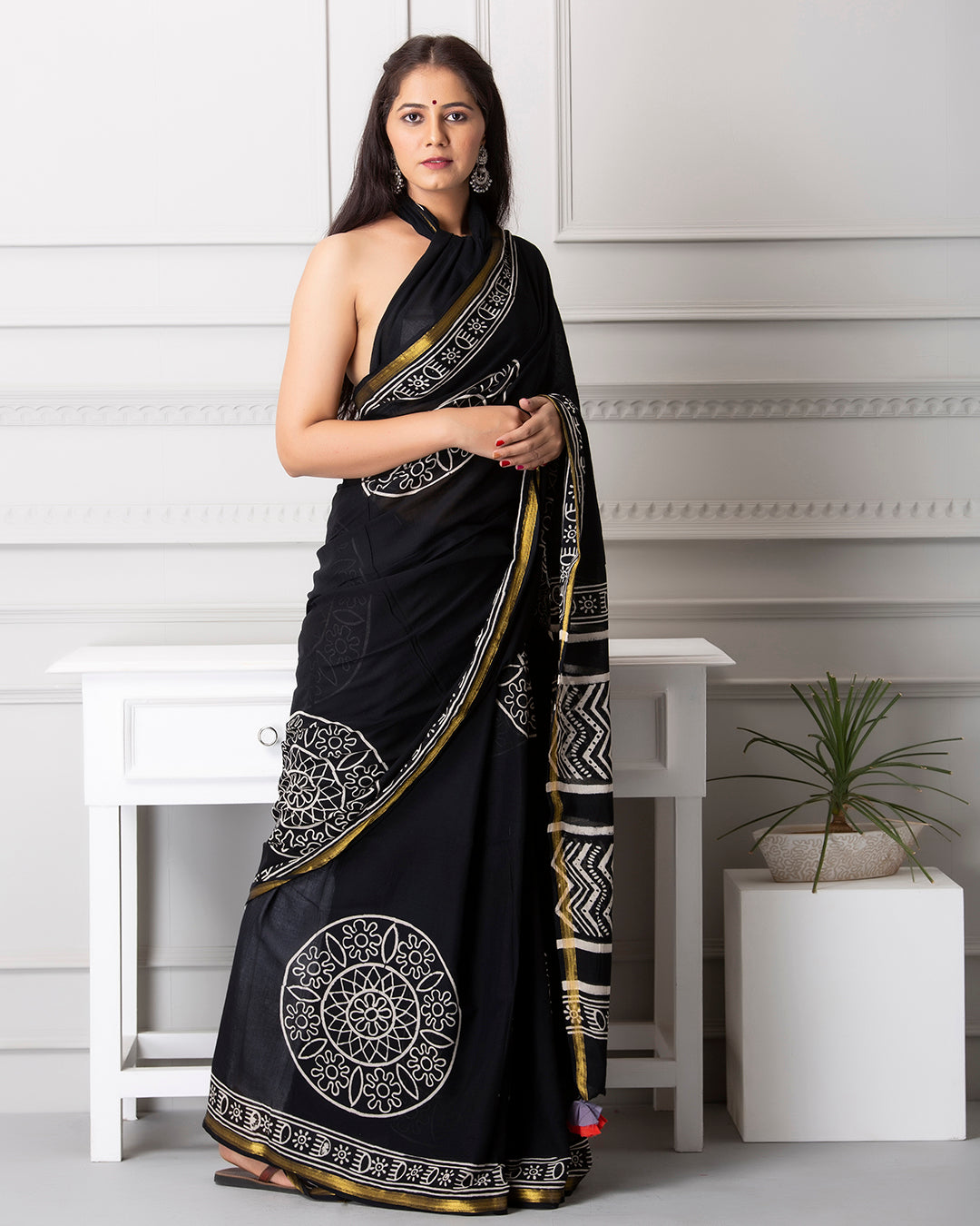 Lilly Handblock Mul-mul Saree with Blouse