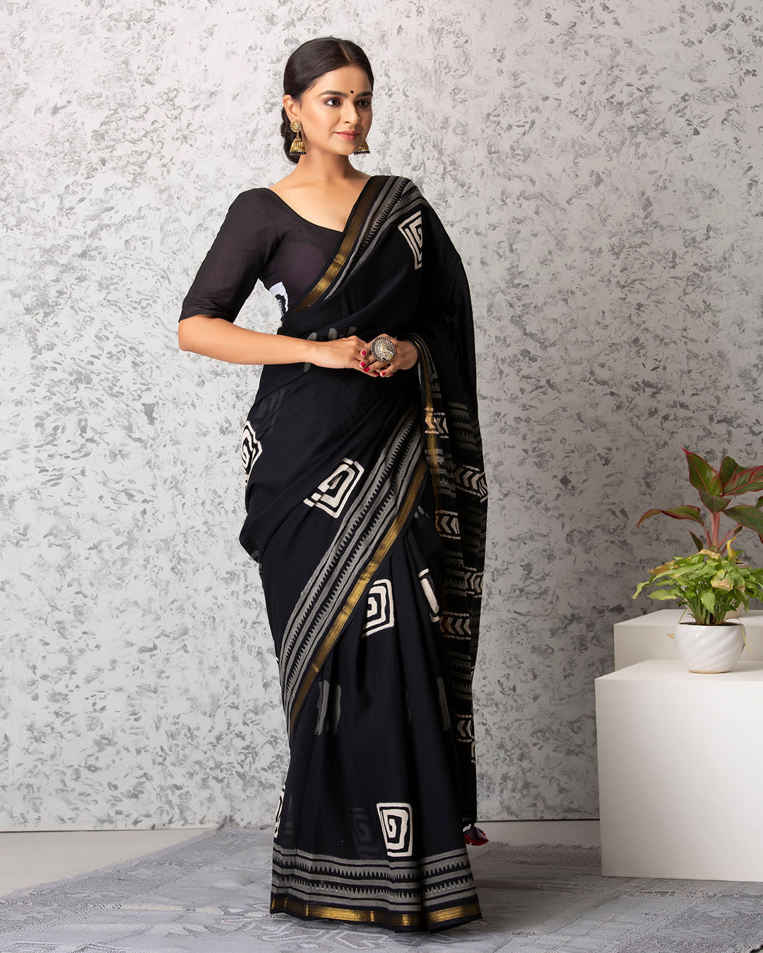 Diona Handblock Mul-mul Saree with Blouse