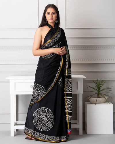 Lilly Handblock Mul-mul Saree with Blouse