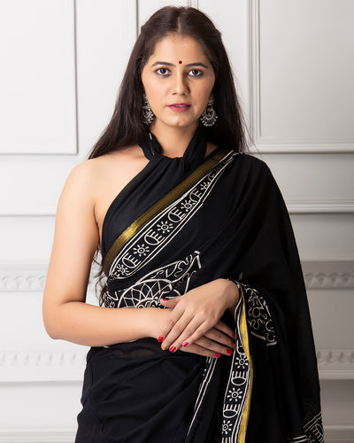 Lilly Handblock Mul-mul Saree with Blouse