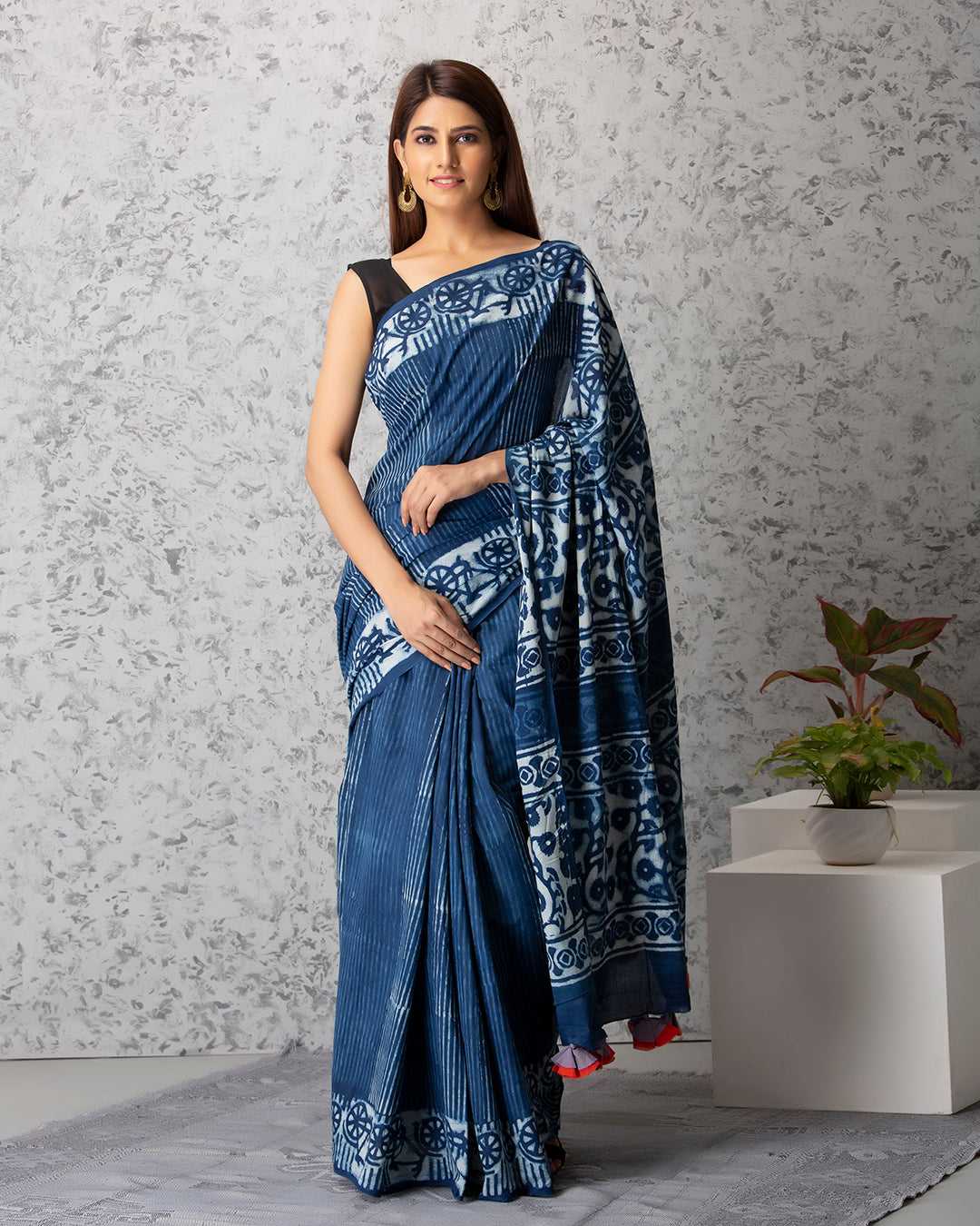 Lily Handblock Cotton Saree With Unstiched Blouse