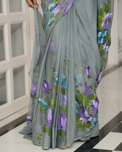 Lily Handpainted Chiffon Saree with Blouse