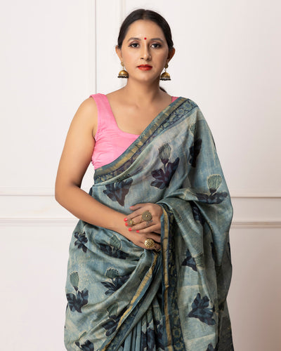 Lovey Bagru Hand Block Printed Chanderi Saree with Blouse