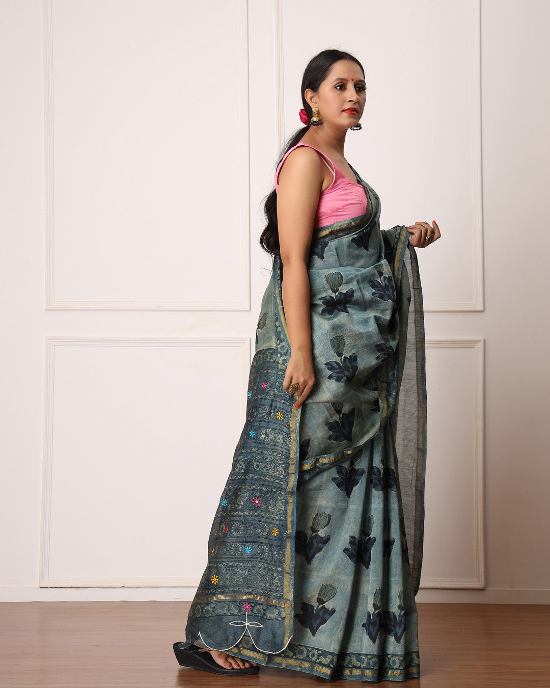 Lovey Bagru Hand Block Printed Chanderi Saree with Blouse