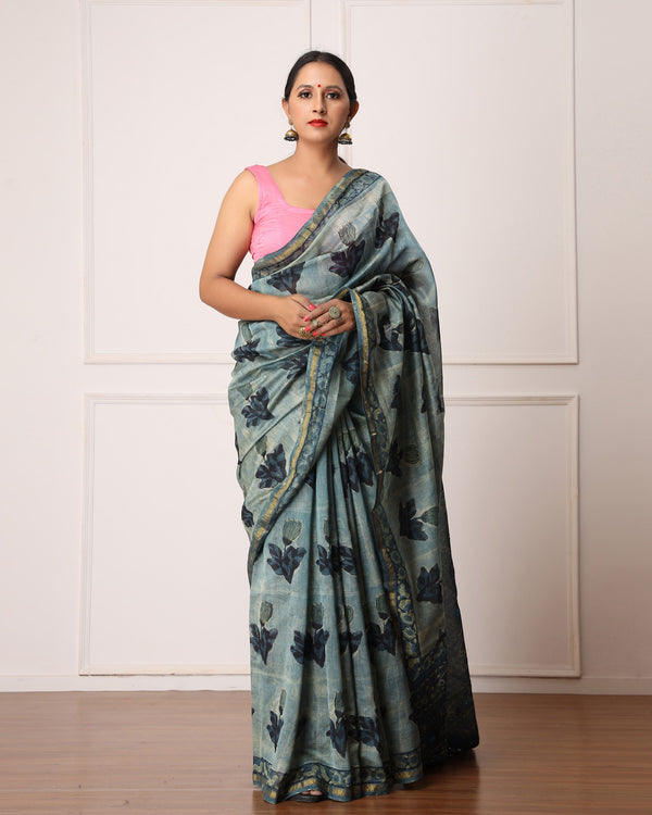 Lovey Bagru Hand Block Printed Chanderi Saree with Blouse