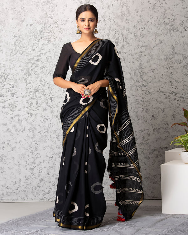 Lucia Handblock Mul-mul Saree with Blouse