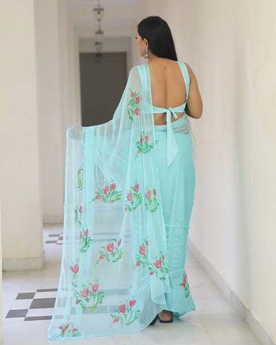 Marigold Handpainted Chiffon Saree with Blouse