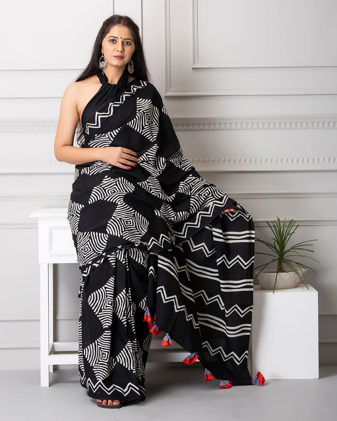 Mia Handblock Mul-mul Saree with Blouse