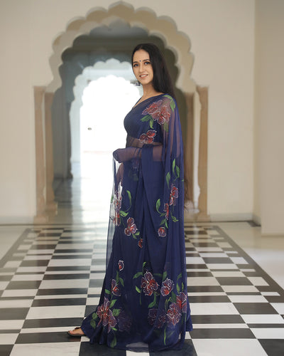 Mimosa Handpainted Chiffon Saree with Blouse