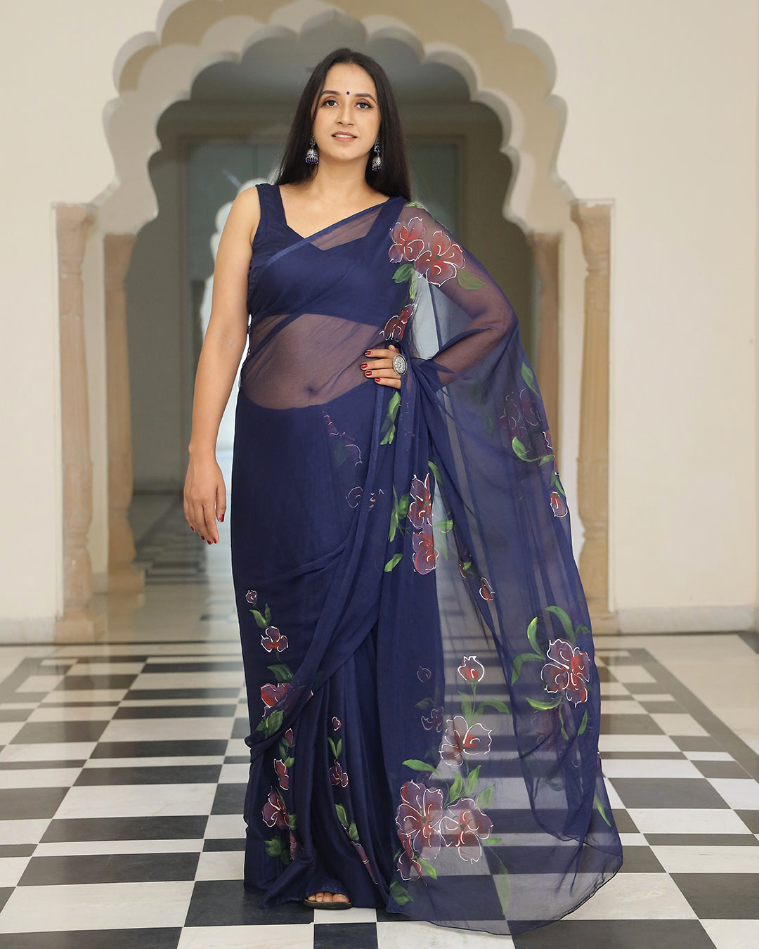 Mimosa Handpainted Chiffon Saree with Blouse