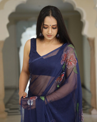 Mimosa Handpainted Chiffon Saree with Blouse