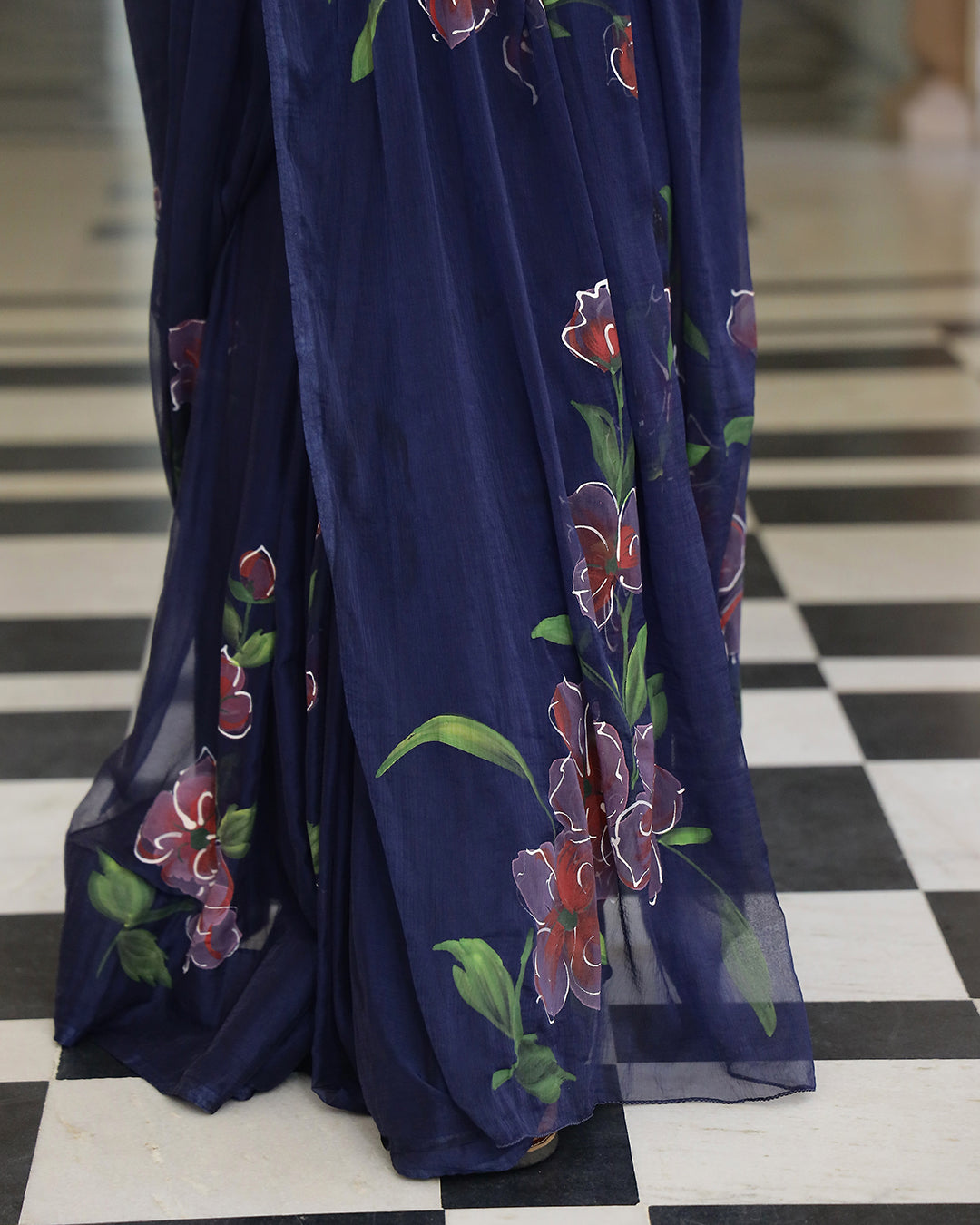 Mimosa Handpainted Chiffon Saree with Blouse